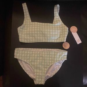 Gianni Bini Girl’s Square Neck 2-Piece Swimsuit Gingham Pastel Green & White, 16